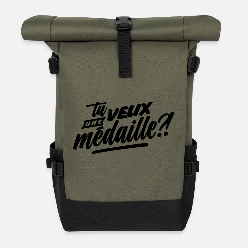Tu veux une médaille?! - Sac à dos roll top - olive/noir