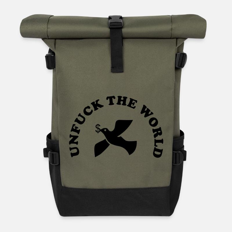 unfuck the world - Roll Top Backpack - olive/black