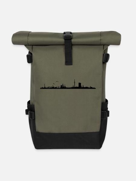Skyline Hamburg Panorama - Rolltop Rucksack - Olive/Schwarz