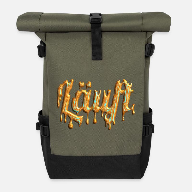 Dekorativer Text - Rolltop Rucksack - Olive/Schwarz