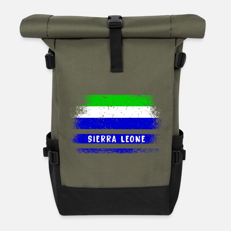 Sierra Leone Flaggen Design - Rolltop Rucksack - Olive/Schwarz