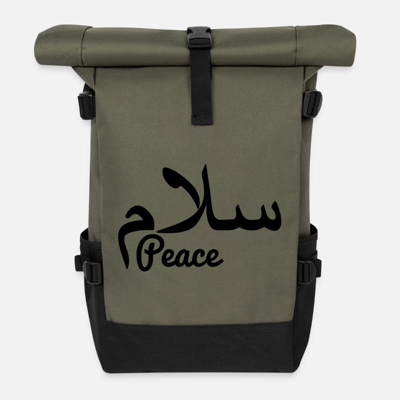 Arabischer Friedenstext Frieden - Rolltop Rucksack - Olive/Schwarz