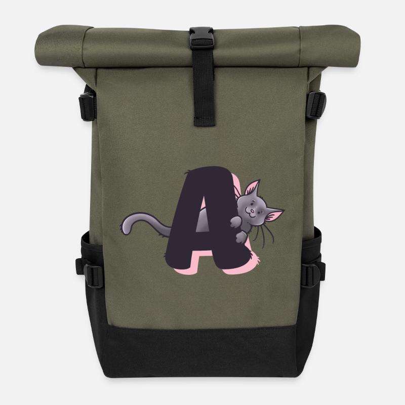 Katze Buchstabe A - Rolltop Rucksack - Olive/Schwarz