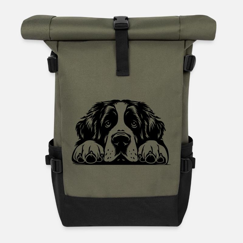 Bernhardiner Kopf mit Pfoten - Rolltop Rucksack - Olive/Schwarz