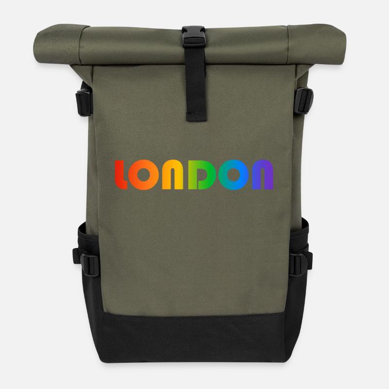London Rainbow Text - Roll Top Backpack - olive/black