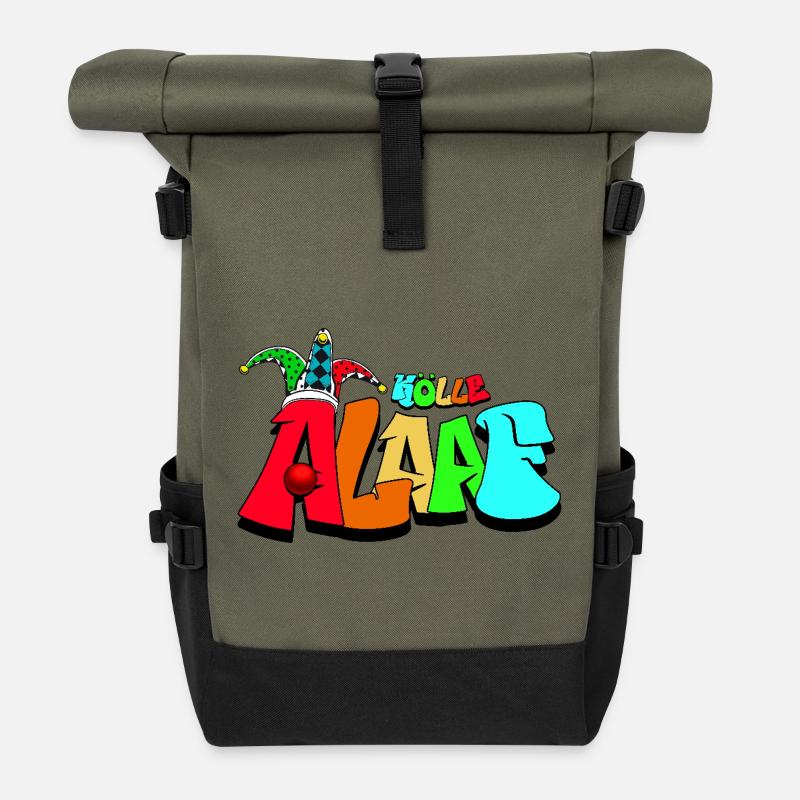 Kunterbunter Jester Schriftzug Köln Karneval - Rolltop Rucksack - Olive/Schwarz