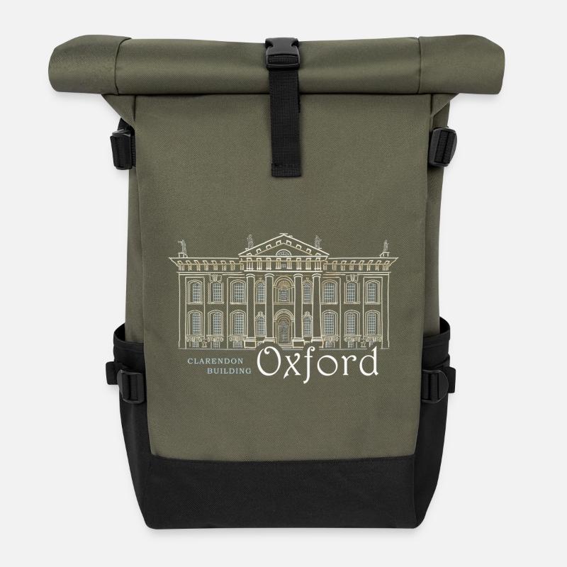 Oxford, Hand Drawing Clarendon Building, England - Roll Top Backpack - olive/black