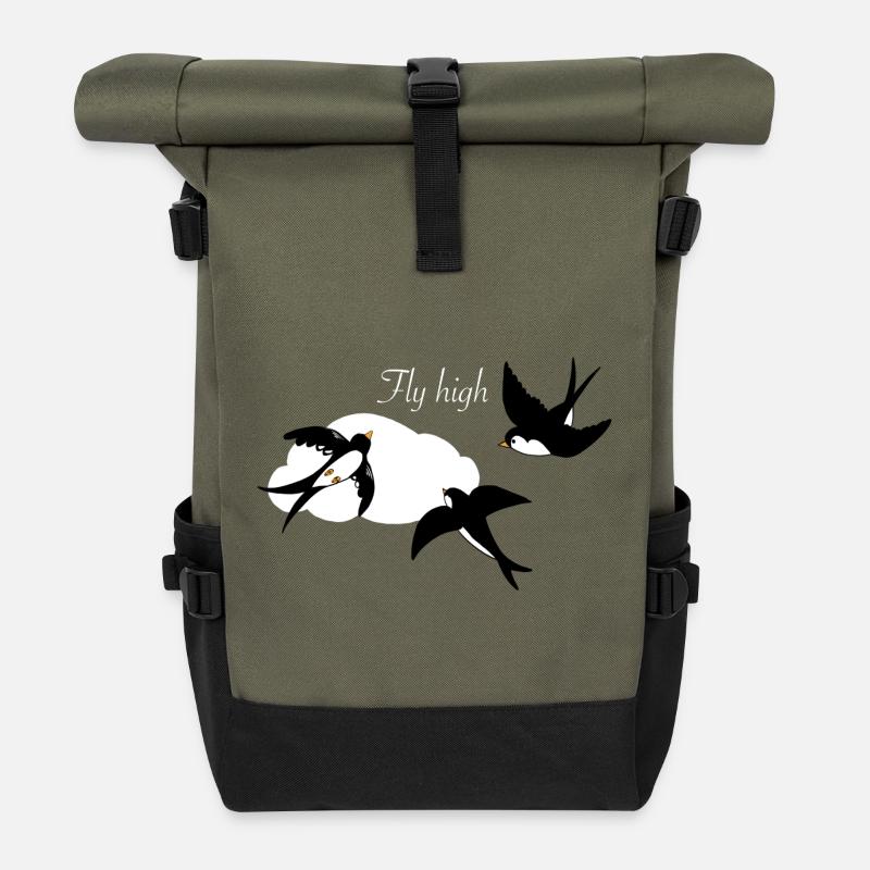 Schwalben Freiheit - Rolltop Rucksack - Olive/Schwarz