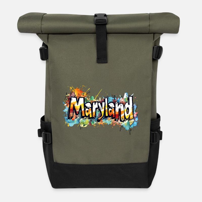 Maryland Art Splash Design - Rolltop Rucksack - Olive/Schwarz