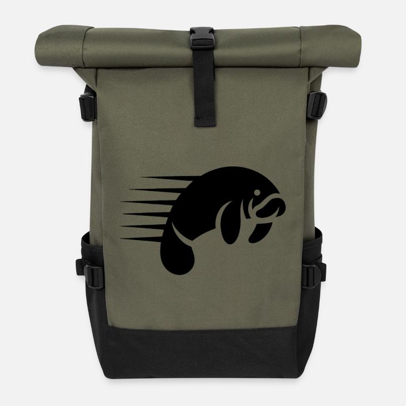Dugong Manatee - Cooles Seekuh-Logo - Rolltop Rucksack - Olive/Schwarz