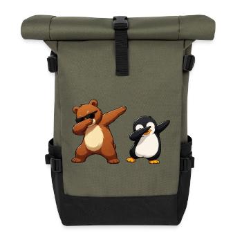 Bear and Penguin Dabbing Charm - Roll Top Backpack - olive/black - Front