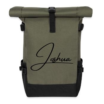 Nom de Josué - Écriture cursive élégante - Sac à dos roll top - olive/noir - Devant