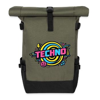 Techno Neon Retro Kreis - Rolltop Rucksack - Olive/Schwarz - Vorne