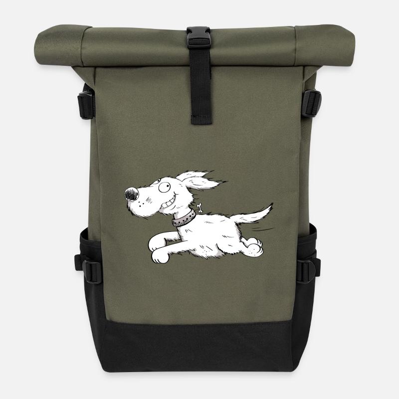 Lustiger Laufender Hund - Comic - Rolltop Rucksack - Olive/Schwarz