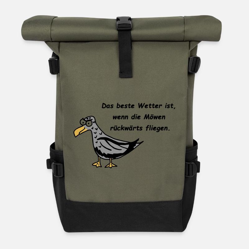 Möwe - Das beste Wetter ist, wenn die Möwen ... - Rolltop Rucksack - Olive/Schwarz