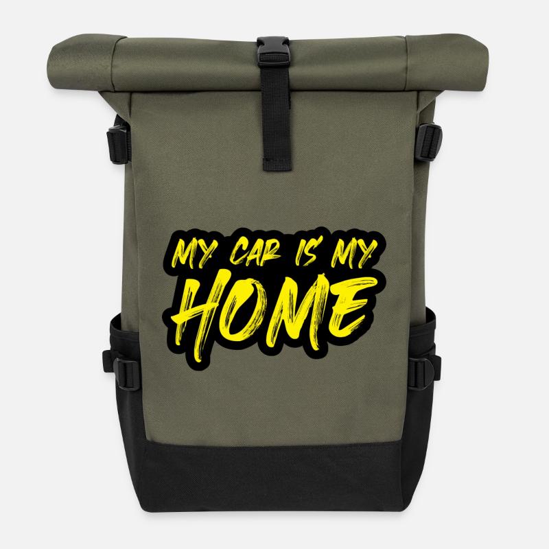 Camping Auto Leben im Auto wohnen - Rolltop Rucksack - Olive/Schwarz