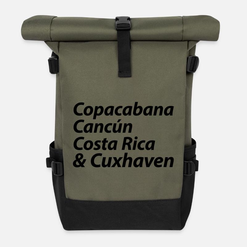 Copacabana, Cancun, Costa Rica and Cuxhaven - Roll Top Backpack - olive/black