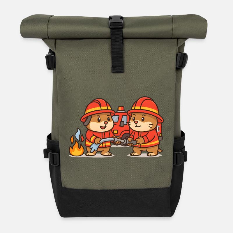 Feuerwehr-Hamster - Rolltop Rucksack - Olive/Schwarz