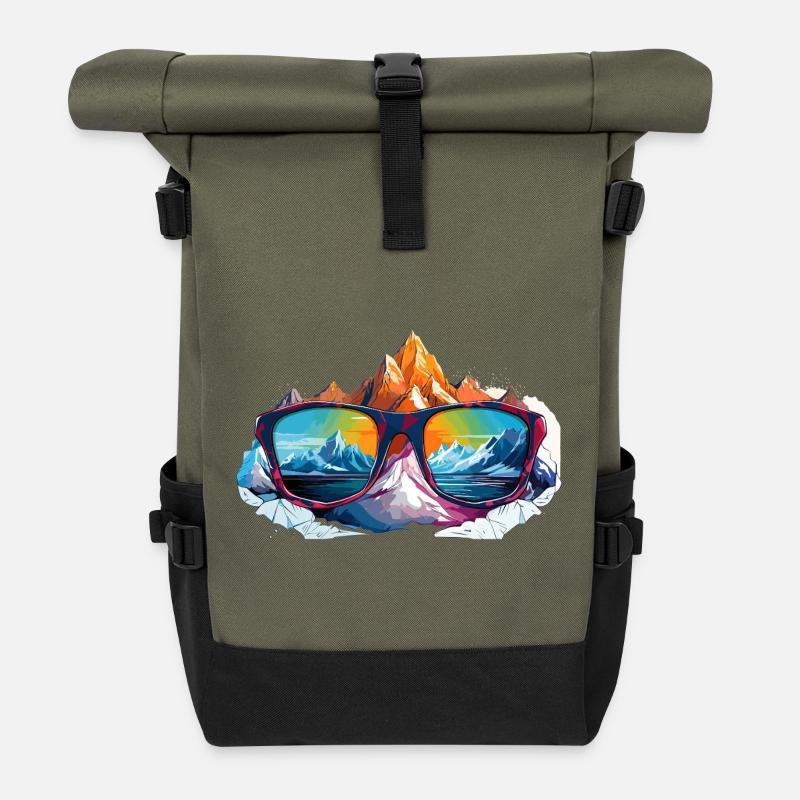Mountain panorama in sunglasses - Roll Top Backpack - olive/black