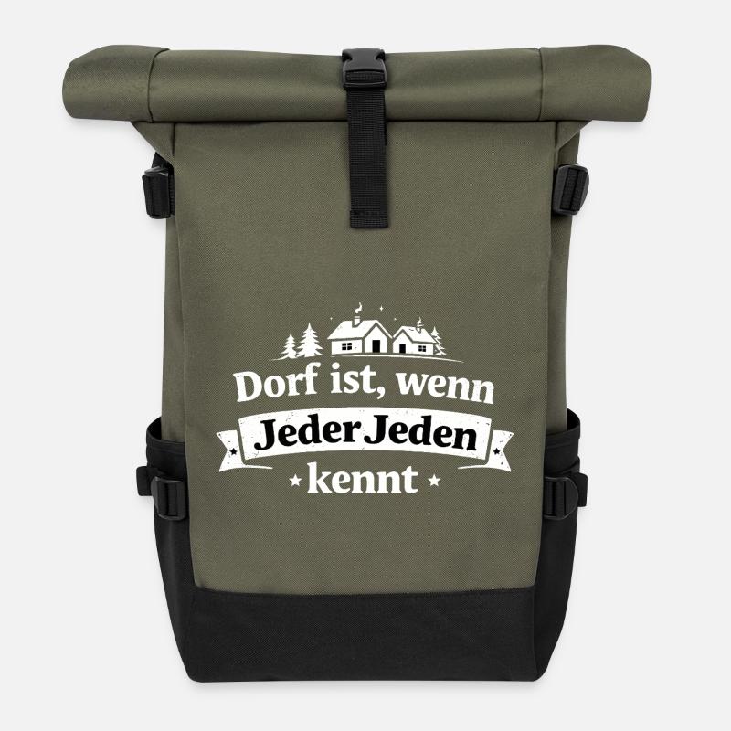 Dorf ist, wenn Jeder Jeden kennt - Rolltop Rucksack - Olive/Schwarz