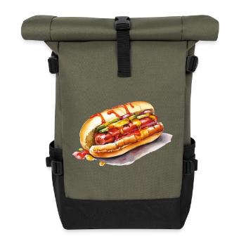 Colored Hot Dog Illustration - Roll Top Backpack - olive/black - Front