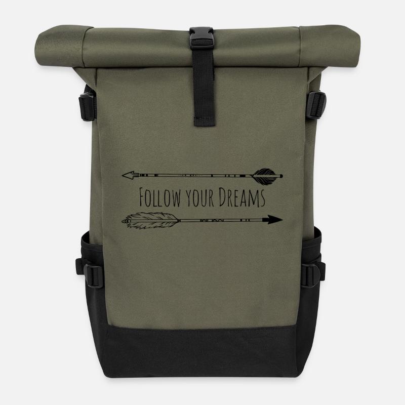 Follow Your Dreams - arrows - Roll Top Backpack - olive/black