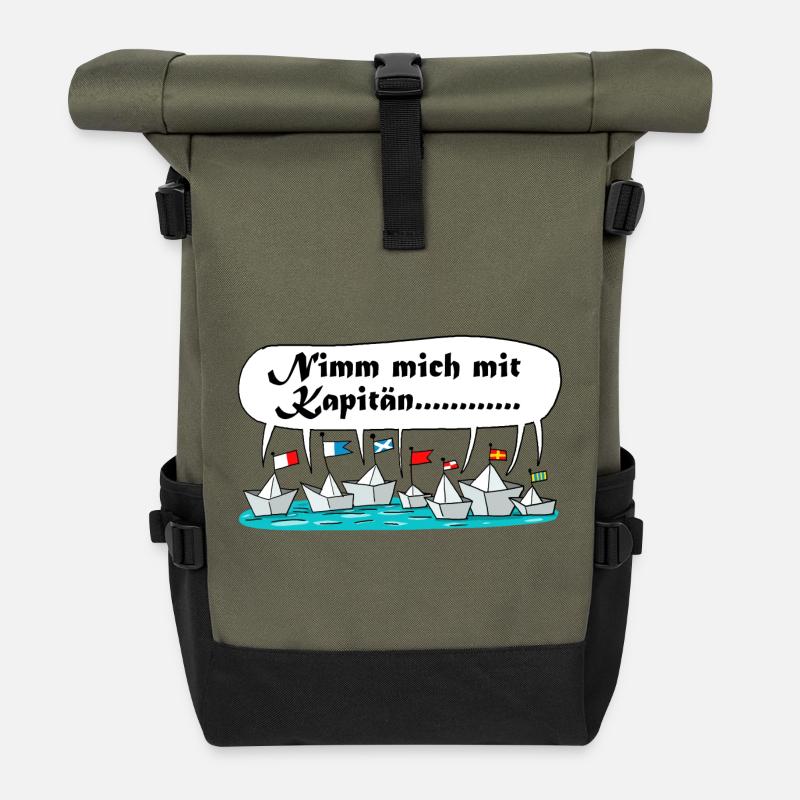 Nimm mich mit Kapitän Flottenwitz - Rolltop Rucksack - Olive/Schwarz