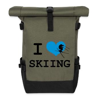 I Love Skiing - Rolltop Rucksack - Olive/Schwarz - Vorne