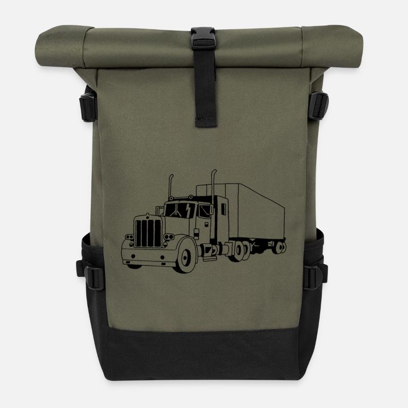 SCHWARZER LKW - Rolltop Rucksack - Olive/Schwarz