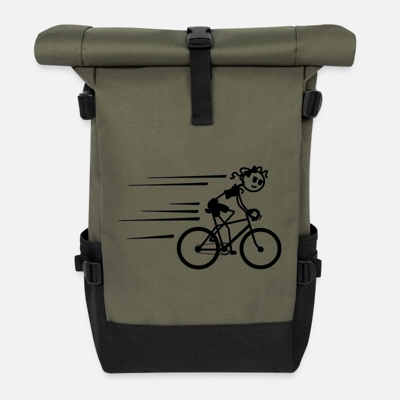 Radfahrer Strichmännchen radeln schnell - Rolltop Rucksack - Olive/Schwarz