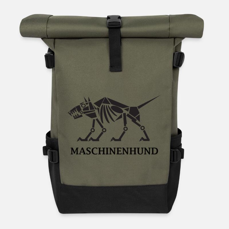 Maschinenhund mit Text - Rolltop Rucksack - Olive/Schwarz