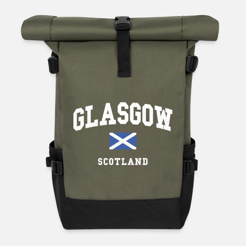 Glasgow Scotland Flag Graphic - Roll Top Backpack - olive/black
