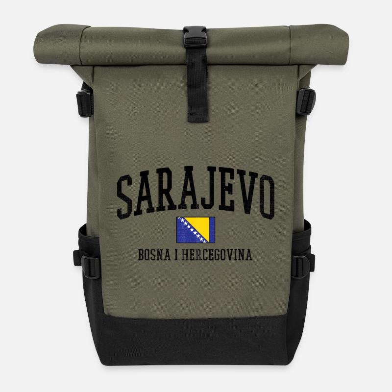 Bosnien Flaggenkunst Balkan - Rolltop Rucksack - Olive/Schwarz