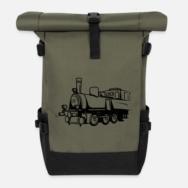 Zug Zeichnung - Rolltop Rucksack - Olive/Schwarz