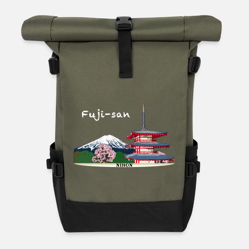 Mount Fuji, Japan, Pagoda - Roll Top Backpack - olive/black