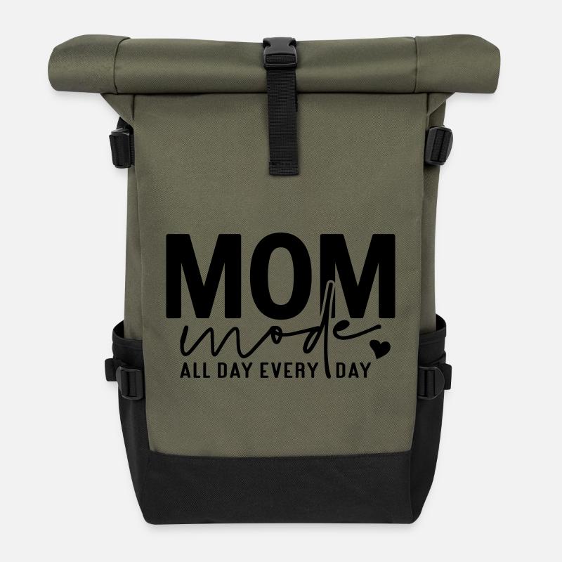 Mama-Modus den ganzen Tag jeden Tag - Rolltop Rucksack - Olive/Schwarz
