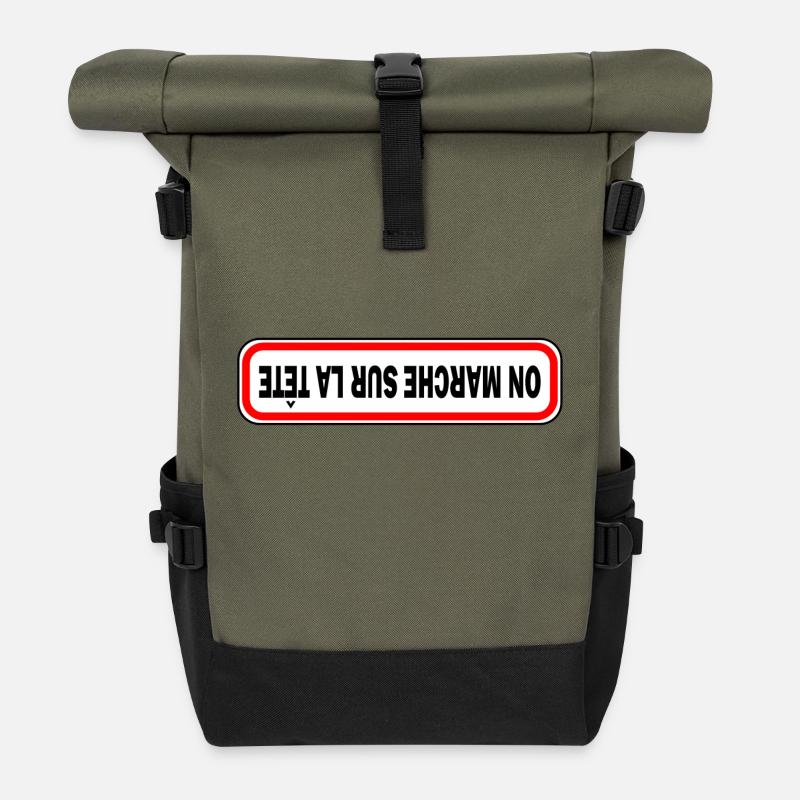 Wir gehen auf dem Kopf - Rolltop Rucksack - Olive/Schwarz