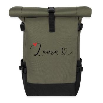 Laura Name Vorname Kalligrafieherz - Rolltop Rucksack - Olive/Schwarz - Vorne