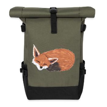 Füchsin im Schlaf mit Warmfarben - Rolltop Rucksack - Olive/Schwarz - Vorne