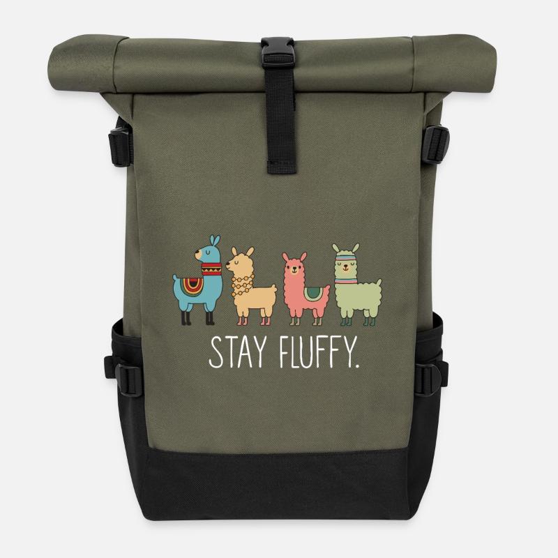 Illustration d’alpaga Stay Fluffy - Sac à dos roll top - olive/noir