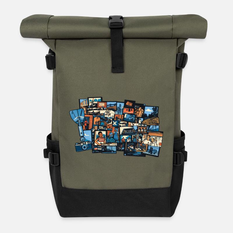 THE BLUES ROAD #2 – Ton & Bild - Rolltop Rucksack - Olive/Schwarz