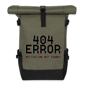 Not Found Glitch Neon 404 - Rolltop Rucksack - Olive/Schwarz - Vorne