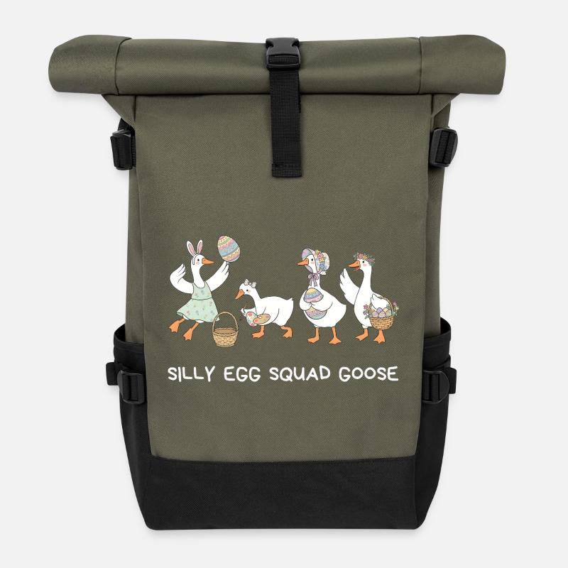 Silly Egg Squad Goose Ostern - Rolltop Rucksack - Olive/Schwarz