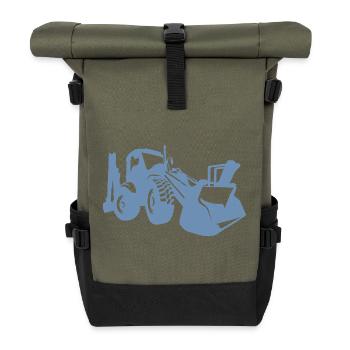 Excavator Wheel Loader Construction Equipment Operator Silhouette - Roll Top Backpack - olive/black - Front