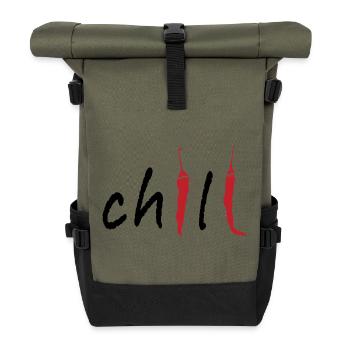 Piment piment Typographie minimaliste épicée Design alimentaire - Sac à dos roll top - olive/noir - Devant