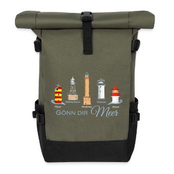 Gönn Dir Meer Leuchtturm Kollektion - Rolltop Rucksack - Olive/Schwarz - Vorne