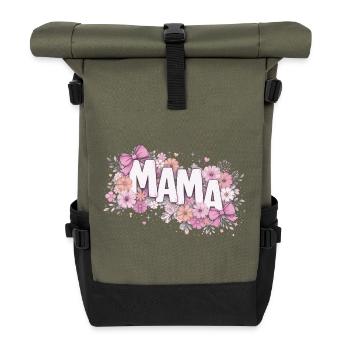 MAMA Fleurs Pastels et Nœuds Roses | Style Chic - Sac à dos roll top - olive/noir - Devant