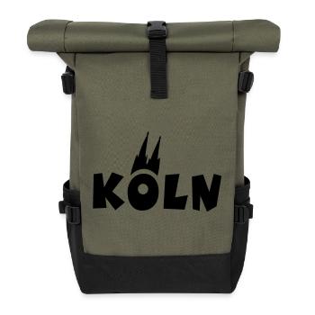 Köln mit Kölner Dom - Rolltop Rucksack - Olive/Schwarz - Vorne