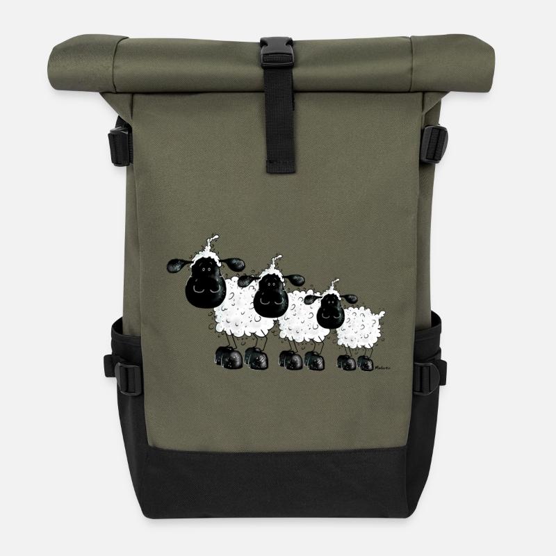 Drei Schäfchen - Schaf - Schafe- Sheep - Rolltop Rucksack - Olive/Schwarz