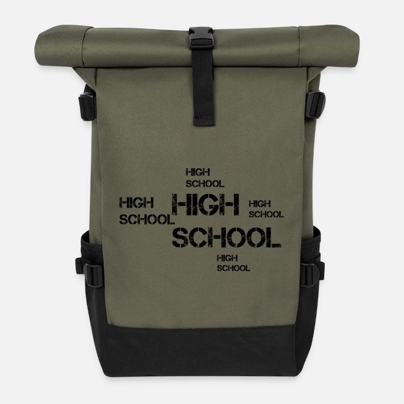 Design d’école secondaire - Sac à dos roll top - olive/noir